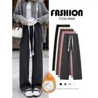 灯芯绒裤子女冬小个子加绒加厚灰色雪尼尔冬天休闲窄版直筒阔腿裤