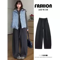 灰色加绒裤女秋冬新款休闲运动卫裤小个子灯芯绒阔腿裤子_469_535