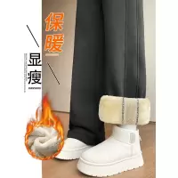 灰色加绒运动裤女裤秋冬季加厚棉裤外穿窄版直筒羊羔绒阔腿卫裤子