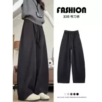 灰色灯芯绒裤女新款秋冬加绒慵懒风休闲显瘦直筒阔腿裤子