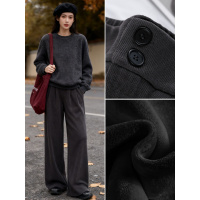 灰色灯芯绒西装裤女秋冬季高腰垂感宽松慵懒松弛老钱风加绒阔腿裤