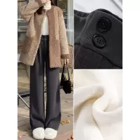 灰色灯芯绒阔腿裤子女新款秋冬季加绒高腰垂感窄版直筒西装裤