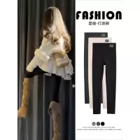 灰色竖条纹打底裤女新款秋冬季加绒加厚秋裤针织螺纹连裤袜子