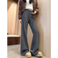 灰色羊毛喇叭裤女秋冬季加绒加厚高腰显瘦马蹄休闲瑜伽毛呢微喇裤