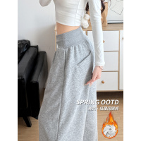 灰色运动裤子女冬新款宽松慵懒阔腿裤小个子低腰休闲加绒卫裤