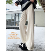 白色加绒喇叭裤子女新款冬加厚绒裤外穿羊毛呢运动微喇糯米裤