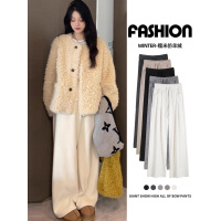 白色加绒糯米裤女款新款冬加厚垂坠感软糯小个子窄版阔腿裤子