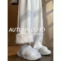 白色奶芙山本裤女秋冬季加绒加厚保暖棉裤外穿羊羔绒防风阔腿裤子