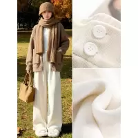 白色灯芯绒西装裤女秋冬加绒加厚直筒休闲窄版小个子雪尼尔阔腿裤