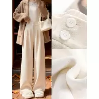 白色灯芯绒阔腿裤子女新款秋冬季高腰垂感窄版加绒直筒西装裤