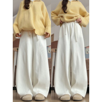 白色羊羔绒裤女秋冬新款加绒阔腿裤小个子灯芯绒休闲裤子