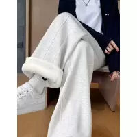 白色羊羔绒运动裤女款新款秋冬加绒卫裤小个子窄版直筒阔腿裤