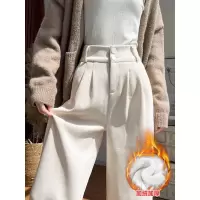白色西装裤女新款秋冬季灯芯绒裤子加绒加厚雪尼尔休闲阔腿裤