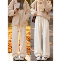 窄版阔腿裤女新款外穿秋冬季白色加绒加厚直筒宽松灯芯绒裤子