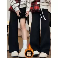 窄版阔腿裤女新款秋冬雪尼尔加绒直筒裤小个子黑色灯芯绒裤子