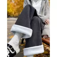 窄版阔腿裤女秋冬新款灰色直筒小个子休闲加绒加厚灯芯绒裤子