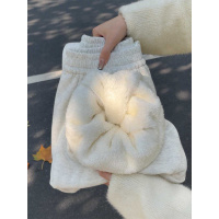 羊羔绒卫裤女秋冬加绒加厚小个子胖mm大码宽松香蕉直筒运动阔腿裤