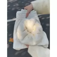 羊羔绒卫裤女秋冬加绒加厚小个子胖mm大码宽松香蕉直筒运动阔腿裤