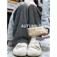 羊羔绒毛呢裤女秋冬季加厚保暖棉裤外穿小个子加绒香蕉阔腿裤