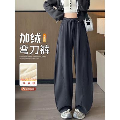 羊羔绒灰色卫裤子女冬季新款大码胖mm加厚保暖棉裤运动裤