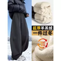 羊羔绒运动裤女新款秋冬季加绒加厚棉裤外穿香蕉阔腿卫裤