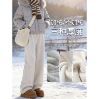 羊羔绒运动裤子女外穿新款冬加厚加绒棉裤小个子宽松阔腿卫裤