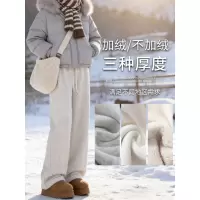 羊羔绒运动裤子女外穿新款冬加厚加绒棉裤小个子宽松阔腿卫裤