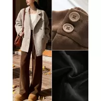 美拉德咖色西装裤女秋冬季加厚小个子灯芯绒休闲加绒直筒阔腿裤子