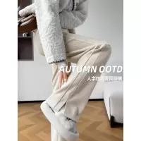 醋酸羊毛呢阔腿裤女冬加绒新款小个子垂感显瘦窄版直筒休闲裤