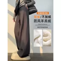 防风阔腿裤女秋冬加绒新款高腰窄版直筒休闲裤加厚运动卫裤子