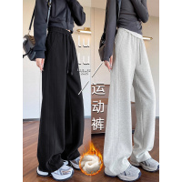 黑色加绒lulu运动裤子女秋冬季加厚羊羔绒高腰显瘦窄版直筒卫裤子