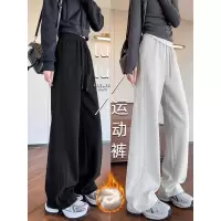 黑色加绒lulu运动裤子女秋冬季加厚羊羔绒高腰显瘦窄版直筒卫裤子