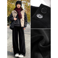 黑色加绒裤子女新款冬加厚灯芯绒西装裤雪尼尔棉裤直筒阔腿裤