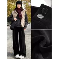 黑色加绒裤子女新款冬加厚灯芯绒西装裤雪尼尔棉裤直筒阔腿裤