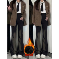 黑色微喇西装裤女新款秋冬季垂感松紧腰休闲小个子加绒喇叭裤