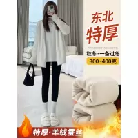 黑色螺纹打底裤女新款秋冬季东北加厚棉裤羊绒蚕丝条纹保暖裤