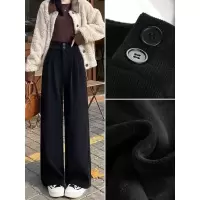黑色西装裤女新款秋冬季小个子灯芯绒裤子加绒加厚直筒阔腿裤