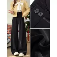 黑色阔腿裤女新款秋冬垂感高级感小个子窄版直筒加绒西装裤子