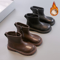 儿童棉靴秋冬男童皮靴新款男孩加厚绒短靴小童宝宝保暖马丁靴
