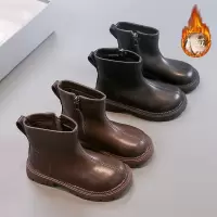 儿童棉靴秋冬男童皮靴新款男孩加厚绒短靴小童宝宝保暖马丁靴