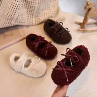 年秋冬季韩版儿童蝴蝶结毛绒绒童鞋女童加绒毛毛鞋女宝宝棉鞋