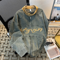 夹克男春秋潮牌美式复古机车立领水洗夹克男街头嘻哈上衣牛仔外套