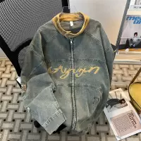 夹克男春秋潮牌美式复古机车立领水洗夹克男街头嘻哈上衣牛仔外套