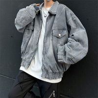 夹克男潮牌美式复古水洗宽松牛仔外套男春秋新款休闲立领夹克上衣