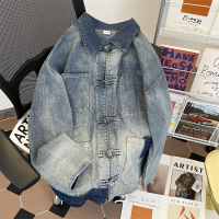 春秋季新中式复古盘扣拼接牛仔夹克男女同款休闲痞帅外套宽松上衣