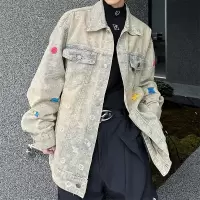 泥色牛仔夹克外套男春秋水洗做旧潮牌复古宽松高街痞帅男士夹克