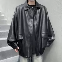 男装复古潮流宽松机车PU皮衣夹克男新款春秋季美式百搭上衣男外套