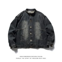 男装日系复古立领牛仔外套男春秋季新款高街潮牌宽松休闲夹克上衣