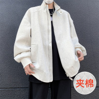 男装春秋季新款夹棉立领夹克男宽松休闲保暖拉链毛呢时尚男士外套