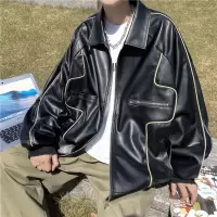 男装春秋新款机车外套男PU皮夹克情侣美式复古慵懒风翻领潮流皮衣